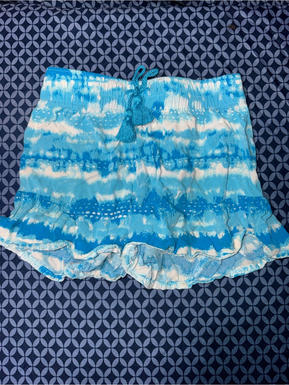 wonder nation Blue and White Tie-Dye Ruffle Mini Skirt
